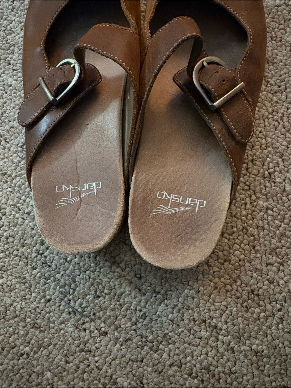 Dansko Brown Leather Slip-On Buckle Clogs - Picture 2 of 9